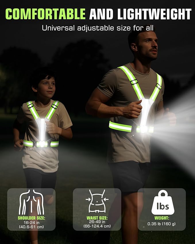 Zacro LED Reflective Vest with Chest Light 500LM, 5 RGB Colors High Visibility Rechargeable Light Up Running Vest IPX4 Night Safety Running Gear for Dog Walking, Cycling, Adjustable for Men Women