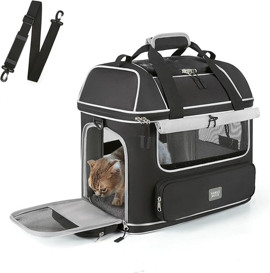 Expandable Cat Dog Carrier: NOBLE DUCK Soft-Sided Pet Carrier Airline Approved Large Small Medium Collapsible Portable Travel Up to 25 Lbs Black