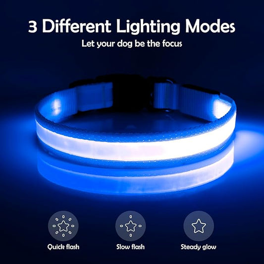 Vizpet LED Dog Collar, Light Up Dog Collar Adjustable USB Rechargeable Super Bright Safety Light Glowing Collars for Dog(Large,Blue)