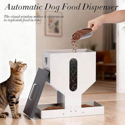 Automatic Cat Feeder 2 Cats Gravity Dual Cat Feeder Auto Dry Food Dispenser with Strong Anti-Jam Galvanized Steel Pet Food Station Indoor & Outdoor