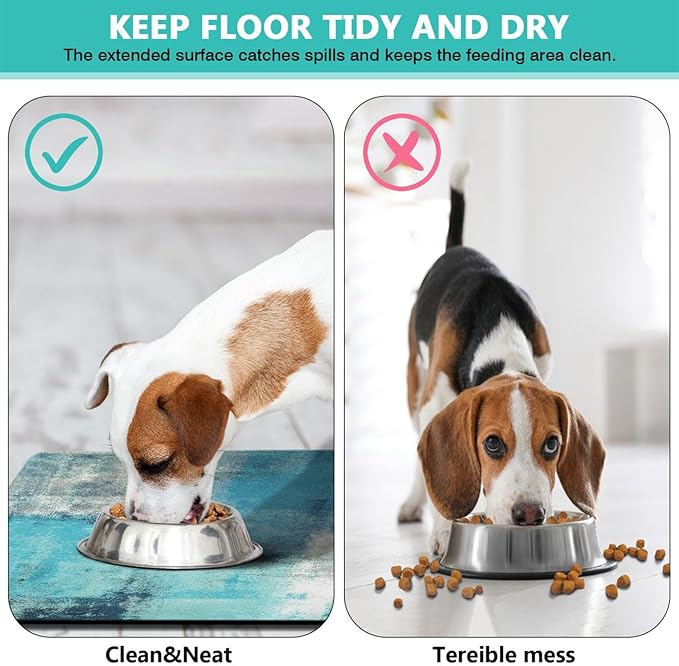 Dog Food Mats for Floors Absorbent, Cat Food Mat - Pet Cat Feeding Mat Quick Dry, Dog Bowl Mats for Water, Pet Supplies Feeding Placemat 16" x 24" Tie-Dye Blue