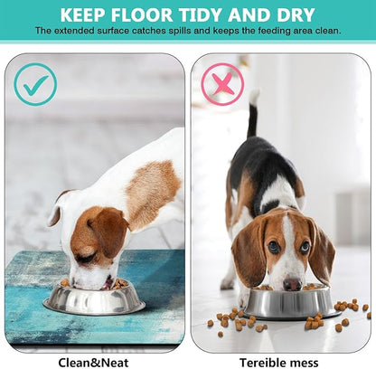Dog Food Mats for Floors Absorbent, Cat Food Mat - Pet Cat Feeding Mat Quick Dry, Dog Bowl Mats for Water, Pet Supplies Feeding Placemat 16" x 24" Tie-Dye Blue