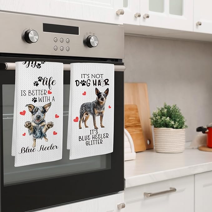 Blue Heeler Gifts Kitchen Towels Set of 2, Dog Funny Hand Towels for Kitchen Bathroom Decor, Blue Heeler for Women Dog Lovers Moms Owners Dishcloths Dish Towel 16X24 Inches