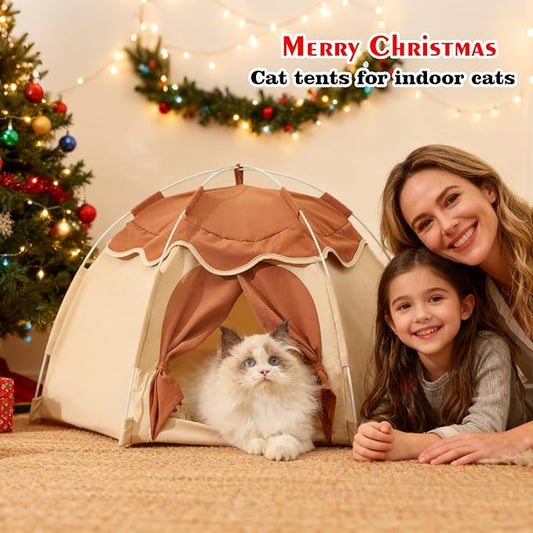 Gigreinc Cat Tent for Indoor, Indoor Dog House,Kitten Tent Suitable for Samll Dogs,Pet Cute Cave Nest Dog Houses(Beige, Medium)