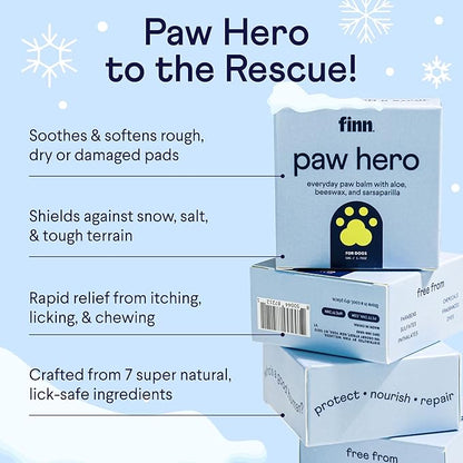 Finn Paw Hero Natural Dog Paw Balm | Winter Paw Protection from Snow, Salt & Ice | Moisturize & Repair | Lick-Safe - 1.75 oz