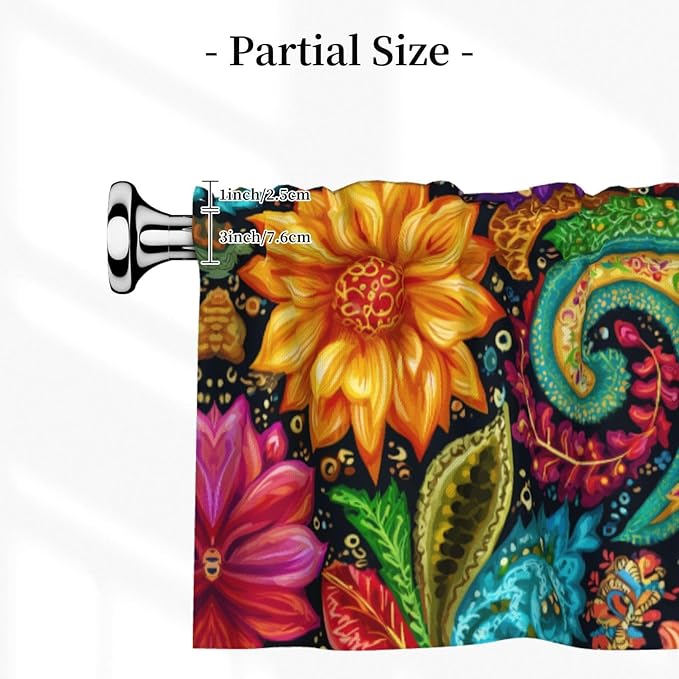 Worltoldb Boho Floral Curtain Valance Short Rod Pocket Window Treatment for Living Room Bedroom Kitchen Bathroom 1 Panel 54" W x 18" L