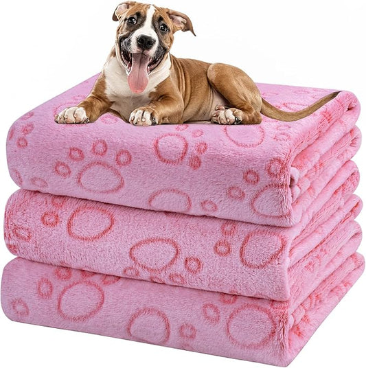 Dono 1 Pack 3 Dog Blankets, Soft Fluffy Fleece Pet Blanket Warm Sleep Mat Paw Print Design Puppy Kitten Throw Blankets Doggy Blanket for Dogs