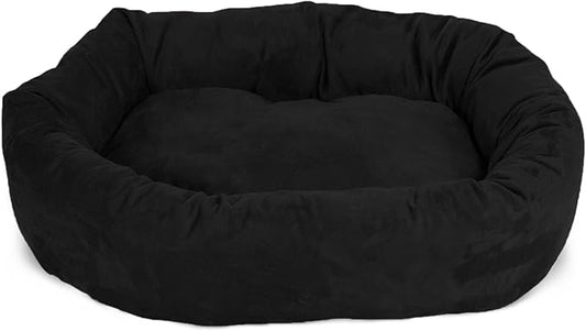 Majestic Pet 52 Inch Suede Calming Dog Bed Washable – Cozy Soft Round Dog Bed with Spine Support for Dogs to Rest Their Head - Fluffy Donut Dog Bed 52x35x11 (Inch) - Round Pet Bed X- Large – Black