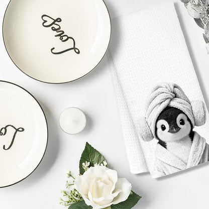 Funny Penguin Bathroom Hand Towels, Penguin Gifts for Women, Gifts for Animal Lovers, Black and White Animal Decorative Hand Towels for Bathroom Decor, 16x24 Inch