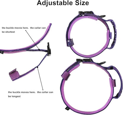 DAGANXI Tactical Dog Collar, Adjustable Military Training Nylon Dog Collar with Control Handle and Heavy Metal Buckle for Medium and Large Dogs, with Patches and Airtags Case (XL, Purple Sky)