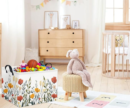 Rectangular Baby Kids Storage Basket for Home Kitchen Girls Cute Toy Storage Bin Organizer Shelf Book Room Decor(Fall Flower)