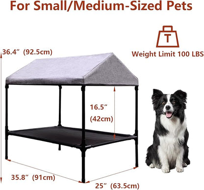 Elevated Dog Bed with Canopy, Outdoor Dog Bed with Removable Shade Tent for Small Medium Dogs, Breathable, Easy to Clean(36" x 25")