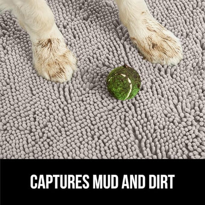 GORILLA GRIP SoakSTOPPER Dog Door Mat, 70x24 Machine Washable Rug Absorbent Doormat Captures Moisture Mud Dirt, Quick Dry Soft Chenille Entryway Rugs Indoor Entrance Mats for Dog Paws, Light Gray
