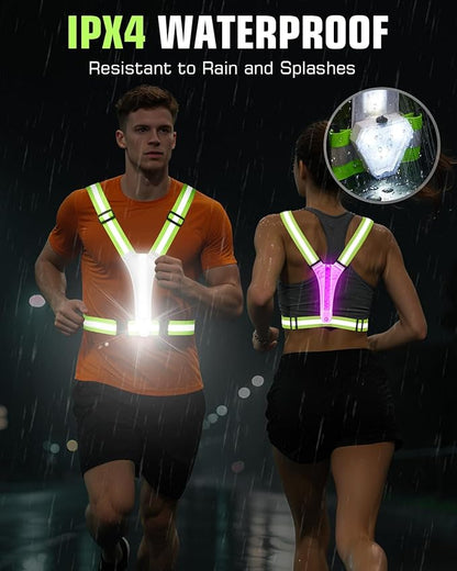 Zacro LED Reflective Vest with Chest Light 500LM, 5 RGB Colors High Visibility Rechargeable Light Up Running Vest IPX4 Night Safety Running Gear for Dog Walking, Cycling, Adjustable for Men Women