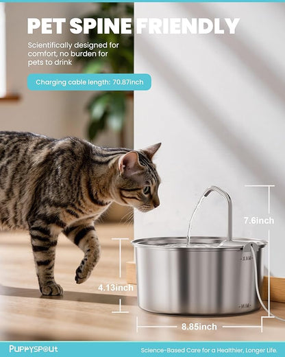 Cat Water Fountain Stainless Steel - 108oz/3.2L Automatic Cat Water Fountain for Drinking with 3 Pcs Filters, Metal Pet Water Fountain Water Dispenser for Cats, Puppy Dogs, Multiple Pets