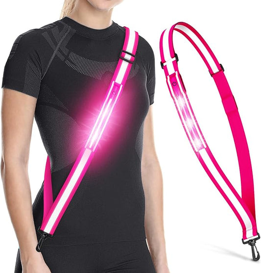 LED Reflective Belt Sash Walking Gear,Safety Lights for Walkers at Night,High Visibility Safety Rechargeable Reflective Running Gear for Men Women Kids Night Dog Walking Gear
