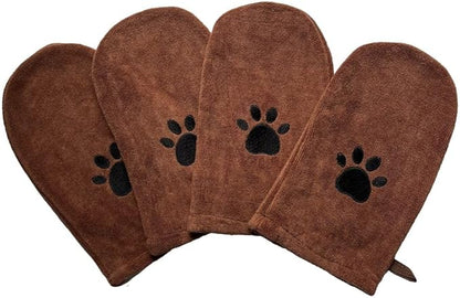 Penny & Niko Microfiber Pet Towel Mitts - Paw Cleaning and Drying Mitts/Gloves for Dogs and Cats (Brown, Standard - 4 Pack)