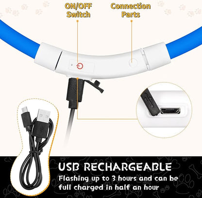 Weewooday 3 Pcs Dog Collar USB Rechargeable LED Light up Dog Collar Flash Waterproof Pet Necklace Pet Lights for Night Walking Adjustable Safety Necklace for Large Medium Small Puppy(3 Natural Colors)