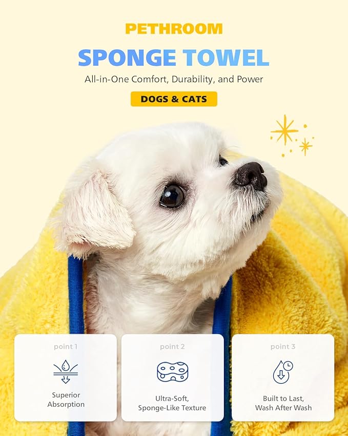PETHROOM] Portable Pet Towel for Dogs & Cats | Professional Pet Dryer, Super Absorbent & Quick-Drying Dog Dryer | Lightweight, Durable, Ultra-Soft (Small) 8"x 8"