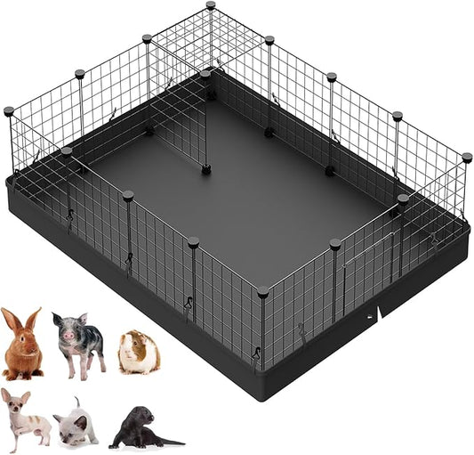 LANGXUN 16pcs Small Animal Playpen with Waterproof Mat, Pet Playpen, Rabbit Guinea Pig Cages, Puppy Kitten Playpen | Indoor & Outdoor Portable Metal Wire Yard Fence 13"x13"