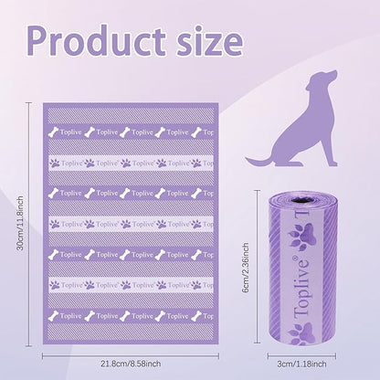 Toplive Dog Poop Bags Rolls, Pet Waste Bags, Extra Thick Strong Leak-Proof Dog Bag for Poop 8 Rolls (120 Bags), Assorted Colors with Cute Prints