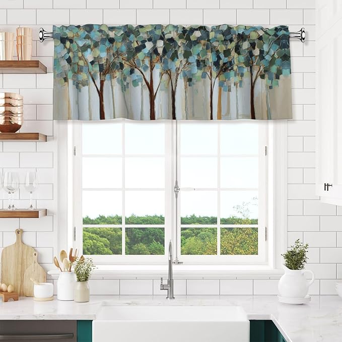 Tree Curtain Valance Short Rod Pocket Window Treatment for Living Room Bedroom Kitchen Bathroom 1 Panel 54" W x 18" L