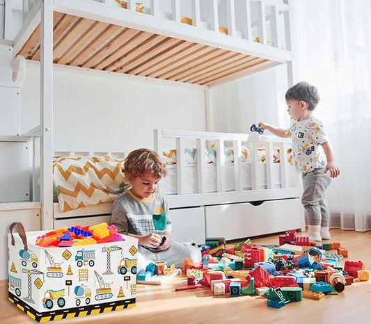 Kids Baskets Car Basket Boys Storage Bins Rectangular Book Basket Storage Bin Organizer Book Shelf Box Room Decor(Engineering vehicle)
