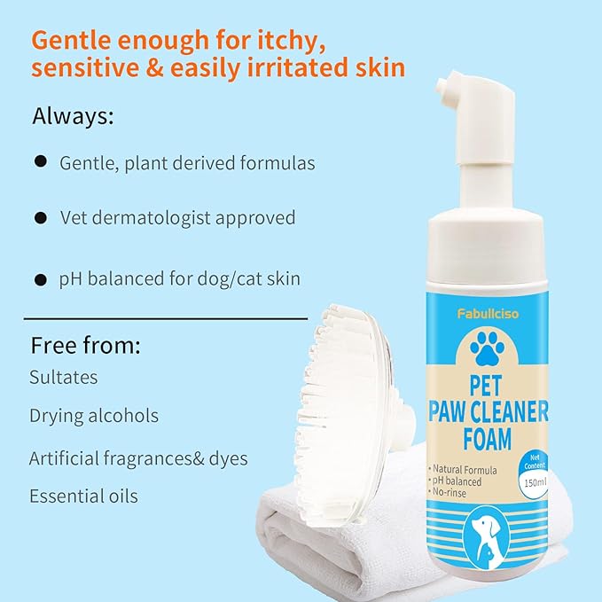 Dog Paw Cleaner with Soft Silicone Brush & No-Rinse Foam – Gentle Mud, Dirt, and Odor Removal for Dogs and Cats – Includes Moisturizing Paw Balm and Towel for Complete Paw Care