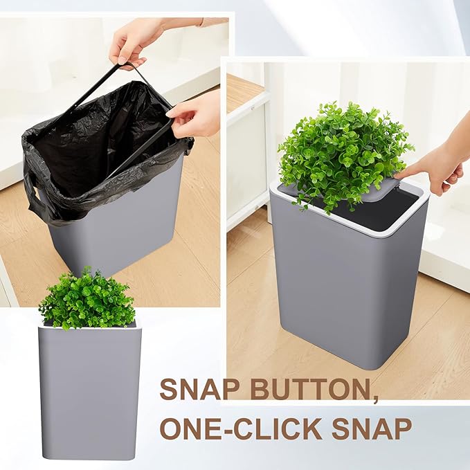 Jingmore Dog Poop Trash Can Outside 3.96 Gal/15 L Plant Styled Dog Waste Trash Can with Lid 50 Pcs Plastic Waste Bags Outdoor Indoor Poop Container Slim Garbage Bin for Yard Garden Pet (Gray)