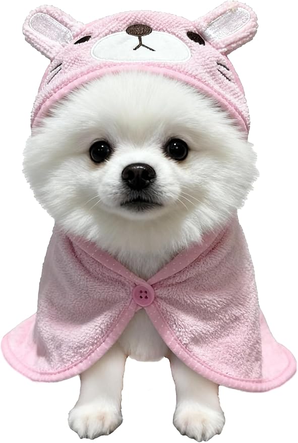 Dog Hooded Bathrobe Towel, Fast Drying Bath Towel Absorbent Warm Blanket Pink S