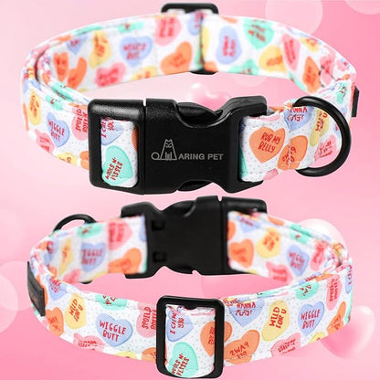 ARING PET Valentine's Day Dog Collar, Cute Candy Heart Pet Collars with Quick Release Buckle for Puppy Small Medium Large Boy Girl Dogs-M