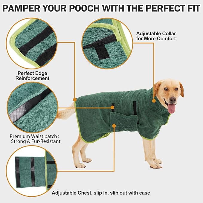 Super Absorbent Dog Bathrobe, Microfiber Dog Drying Coat Dog Bath Robe Towel for Small, Medium & Large Dogs, Quick Drying, Warm Keeping Dog Robes for After Bath Supplies