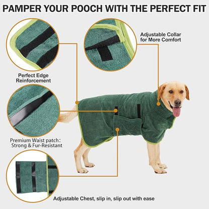Super Absorbent Dog Bathrobe, Microfiber Dog Drying Coat Dog Bath Robe Towel for Small, Medium & Large Dogs, Quick Drying, Warm Keeping Dog Robes for After Bath Supplies