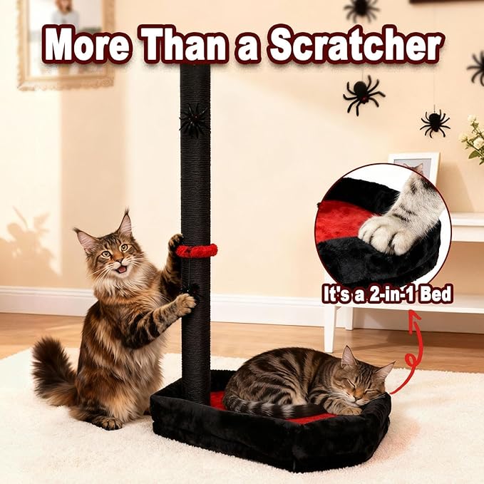 Gothic Cat Scratching Post, 40 Pcs Cat Toys, 34" Tall Scratching Posts for Indoor Cats Adults and Kittens, Cat Scratch Post with Spider Toys