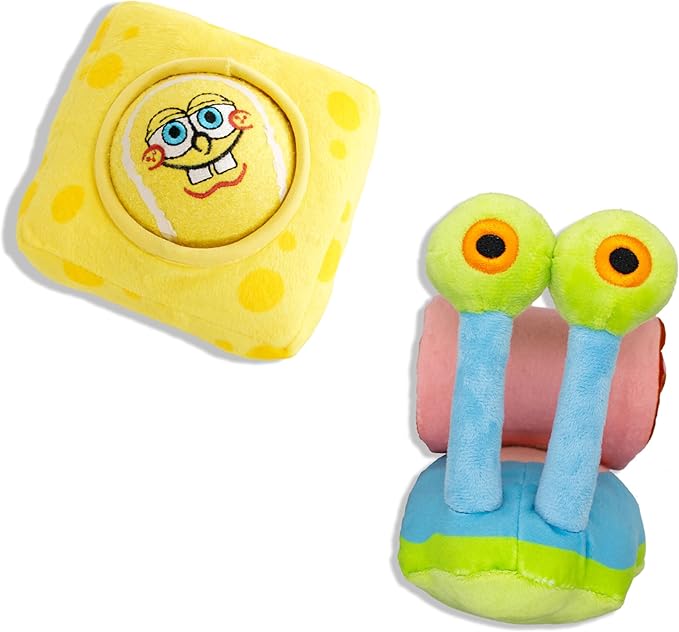 design LAB, Inc. Spongebob Squarepants Official Merchandise | Plush Dog Toys | Spongebob & Gary The Sea Snail (Value 2-Pack) Nesting Toy Tennis Ball & Soft Hide and Seek Treat Dispenser