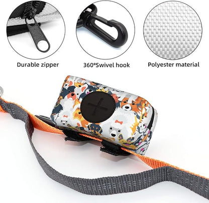Dog Poop Bag Holder for Leashes - Lightweight Pet Waste Bags Dispenser Doggy Zippered Pouch for Puppy Walking Accessories(Cute Puppy Dog)