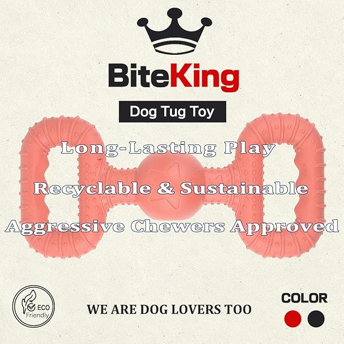 Natural Rubber Dog Toys for Large Aggressive Chewers - Lifetime Replacement - Tough Tug War Dog Toy for Large Dogs Tooth Clean, Red