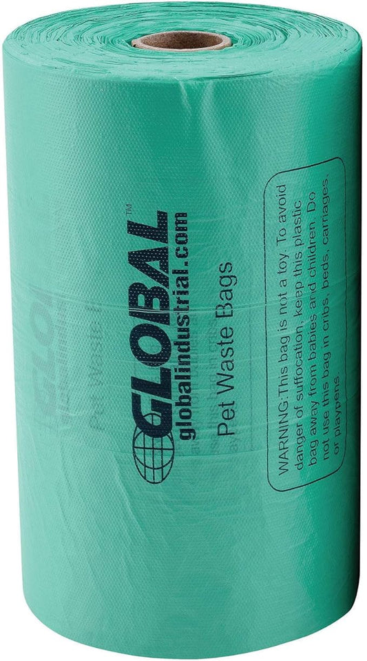 Global Industrial Pet Waste Plastic Bags With Tie-Handles, Green, 400 Bags/Roll