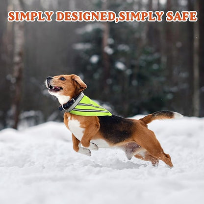 2 Pcs Reflective Dog Bandana with Neon Orange Green Color High Visibility Reflective Dog Scarf Safety Gear Hook and Loop Tape Triangle Bib Accessories for Hunting Walking Camping
