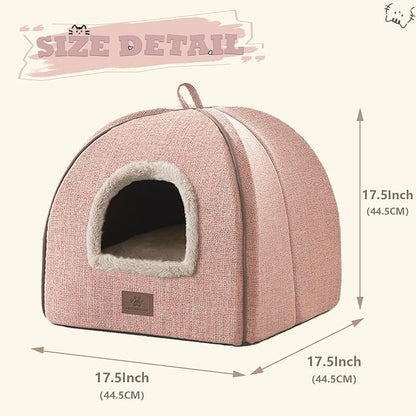 WINDRACING Cat Beds for Indoor Cats - Cat House Cats Tent with Removable Washable Cushioned Pillow, Soft and Self Kitten beds,Pet Bed((Large,Pink)