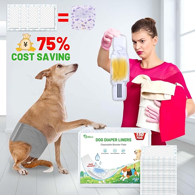 Dog Diaper Liners Booster Pads, 100ct Disposable Dog Diapers Inserts Male Female for Washable Doggie Belly Bands Wraps Covers Period Panties(Large)