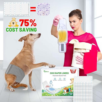 Dog Diaper Liners Booster Pads, 150ct Disposable Dog Diapers Inserts Male Female for Washable Doggie Belly Bands Wraps Covers Period Panties(Large)