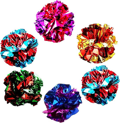 SunGrow Cat Crinkle Balls, Shiny, Mylar Crinkler, Stress-Relief Toy for Kittens, Interactive & Engaging, Keeps Grown-up Cats Active, Encourages Multi-cat Play, Provides Endless Entertainment, 6 Pcs