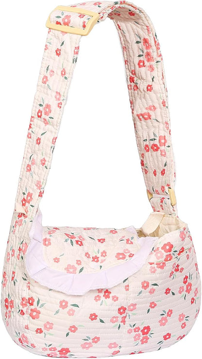 Floral Print Pet Carrier Bag for Small Dogs and Cats, 5-15 Lbs Pet Purse,Hands-Free Design Dog Purses(Red Floral, Small)