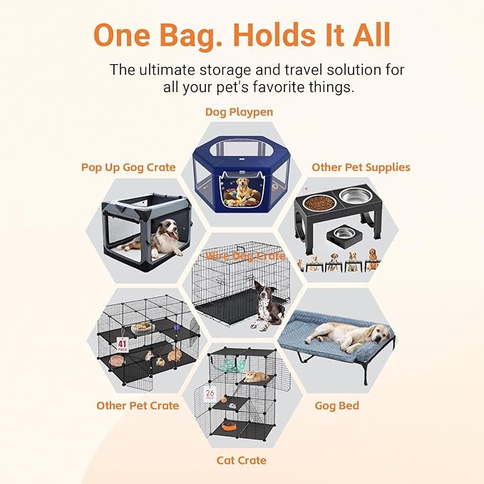 42 - inch Foldable Wire Dog Crate Storage Bag, Silver Outer Trim and Strap, Aesthetic and Practical, 44.1×6.3×31.9 inches
