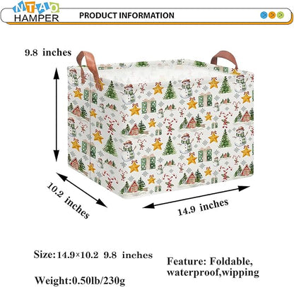 Rectangular Storage Basket Empty,Storage Bin with Handles,Room Decor,Gift Basket,Book Box(Watercolor Christmas)