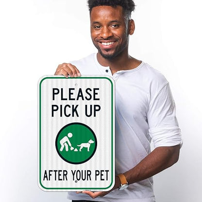 Clean Up After Your Dog Sign, Please Pick Up After Your Pet Sign, 12x18 Inches, 3M EGP Reflective .063 Aluminum, Fade Resistant, Easy Mounting, Indoor/Outdoor Use, Made in USA