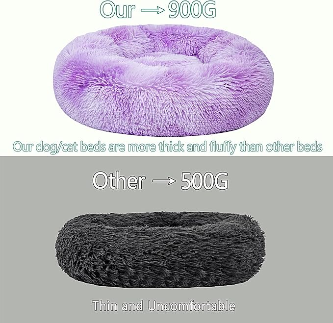 Calming Dog Bed for Small Dogs Cats, Kitty Puppy 23'' Round Anti-Anxiety Warm Fluffy Plush Faux Fur Bed, Soft Anti-Slip Donut Washable Small Pet Bed, Cozy Cat Puppy Bed, Fits up to 30 lbs Pets