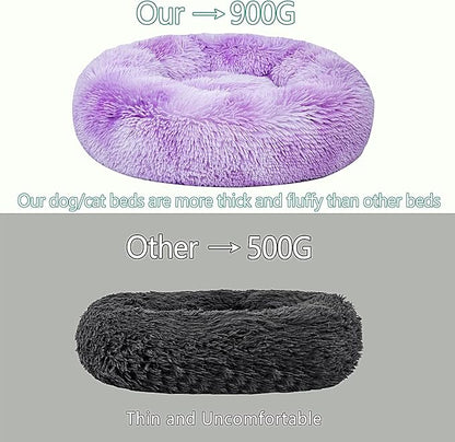 Calming Dog Bed for Small Dogs Cats, Kitty Puppy 23'' Round Anti-Anxiety Warm Fluffy Plush Faux Fur Bed, Soft Anti-Slip Donut Washable Small Pet Bed, Cozy Cat Puppy Bed, Fits up to 30 lbs Pets