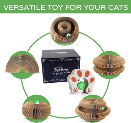Goosheep 1 Pack Accordion Magic Organ Cat Scratcher Toys for Indoor Cats - Cardboard Cat Scratching Board Ball Scratcher Pad